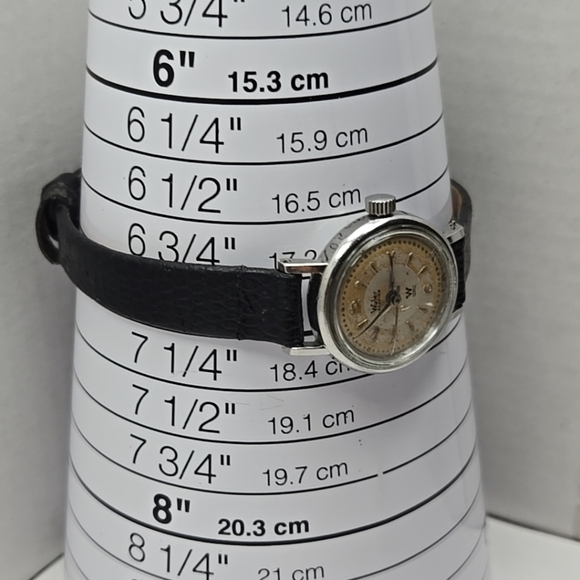 Vintage Womens Wyler Incaflex Swiss Watch Manual Wind Silver Black Leather Runs - Picture 6 of 11